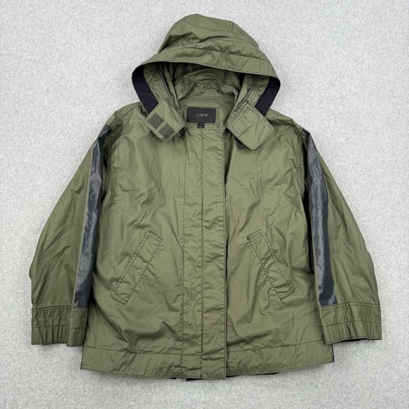 J.CREW Jackets & Blazers - J Crew Jacket Womens Medium Green Softshell Hooded Rain Full Zip Cinched Swing‎